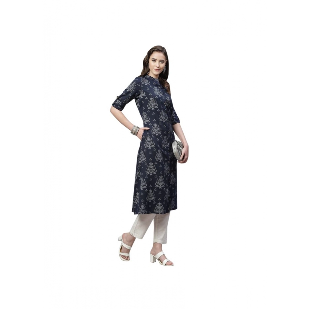 Women's Cotton Printed Flex Kurti (Navy Blue, Cotton) - Image 2