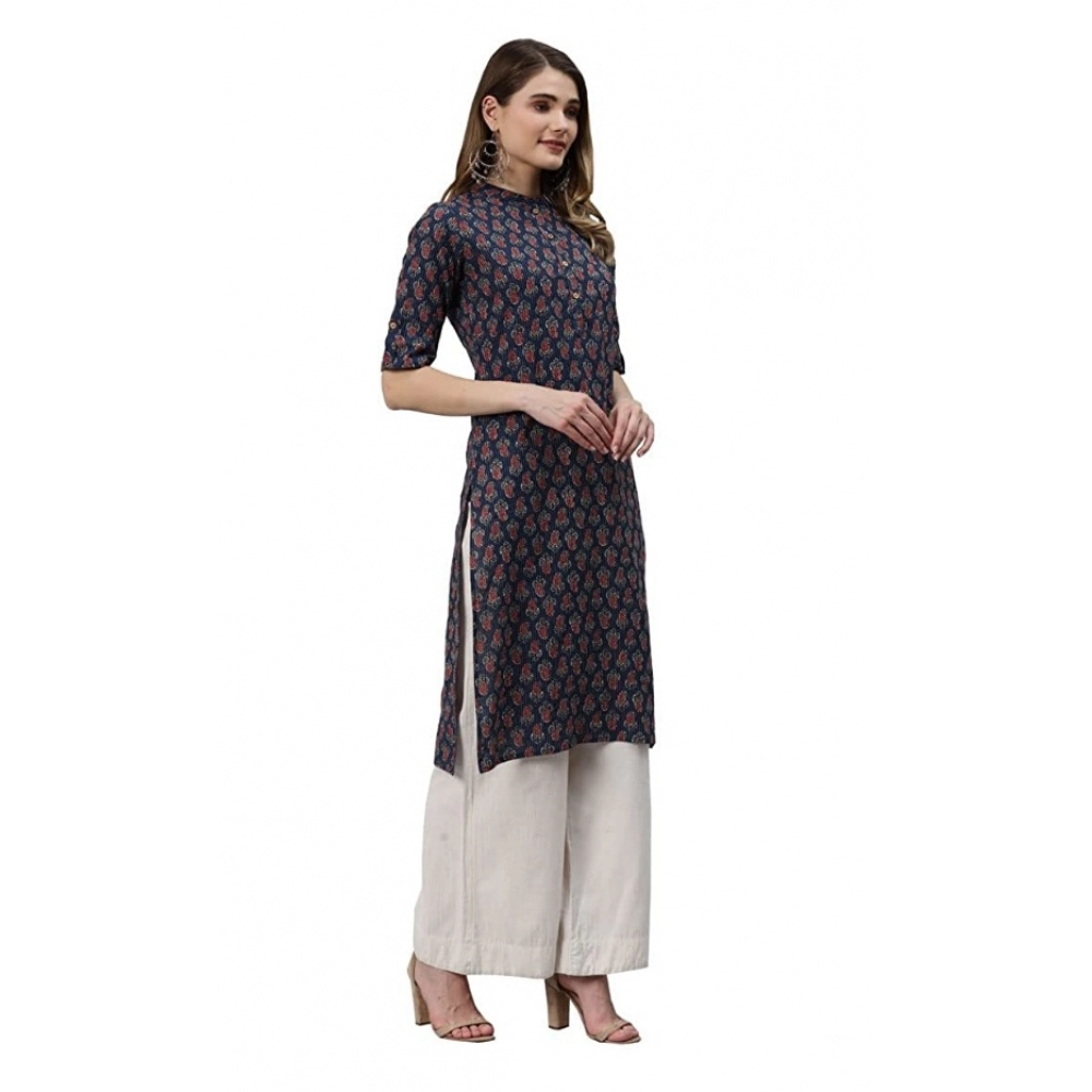 Women's Cotton Printed Straight Kurti (Navy Blue, Cotton) - Image 5