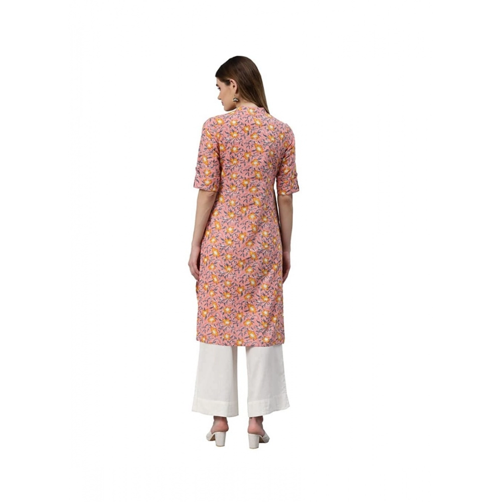Women's Cotton Printed Straight Kurti (Pink, Cotton) - Image 2