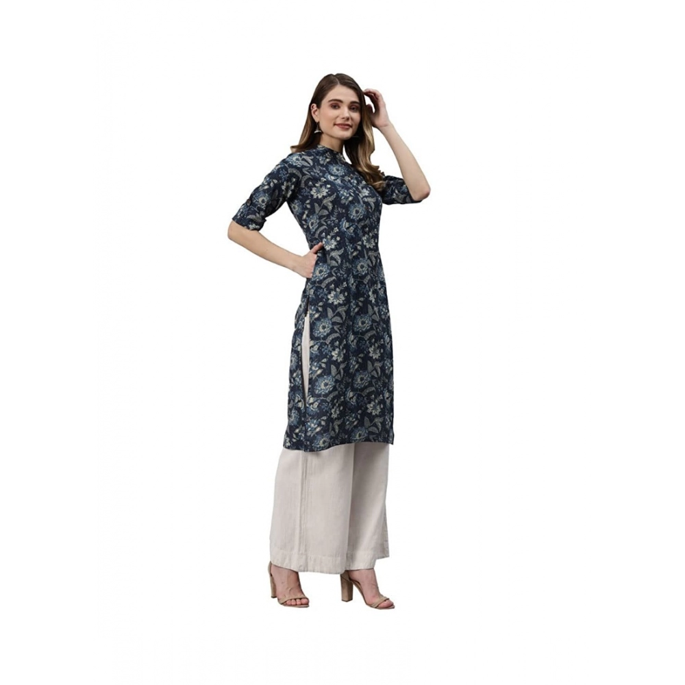 Women's Cotton Printed Straight Kurti (Navy Blue, Cotton) - Image 4