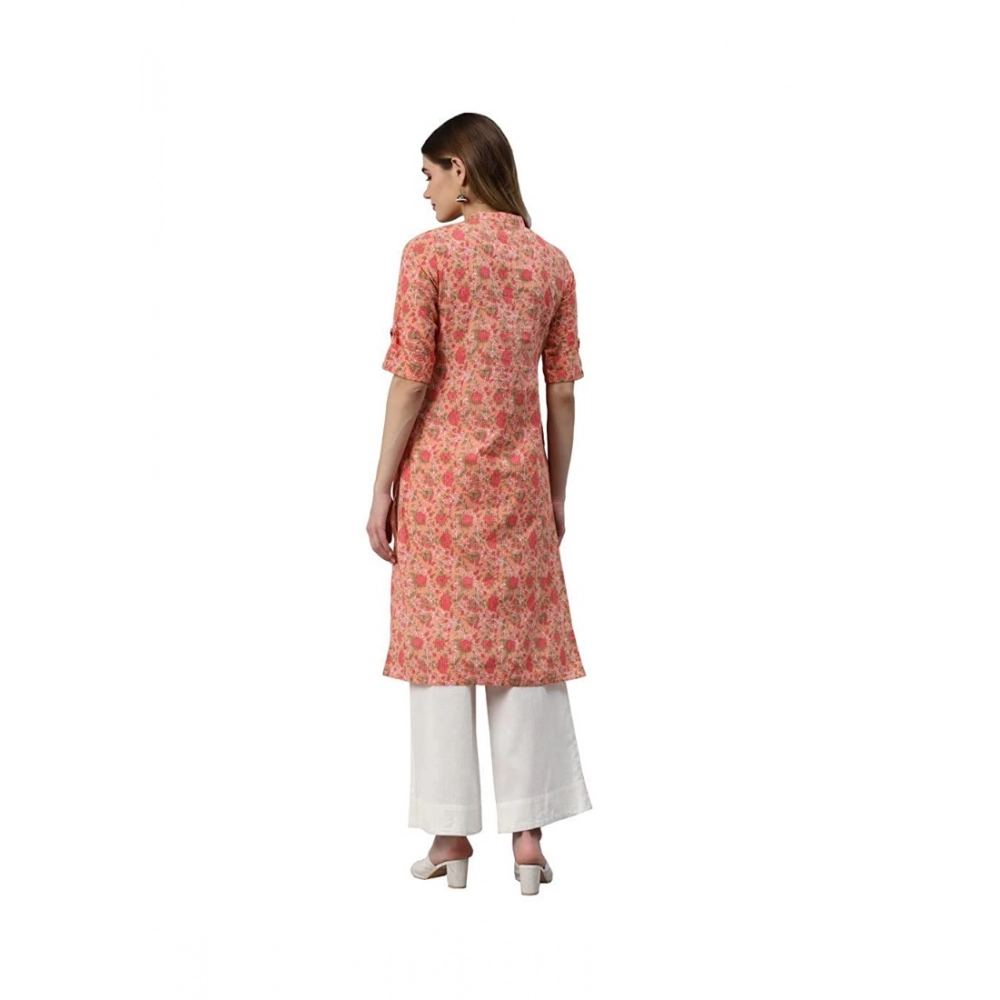 Women's Pure Cotton Printed Straight Kurti (Peach, Pure Cotton) - Image 2