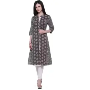Women's Cotton Printed A Line KurtiĀ (Brown, Cotton)