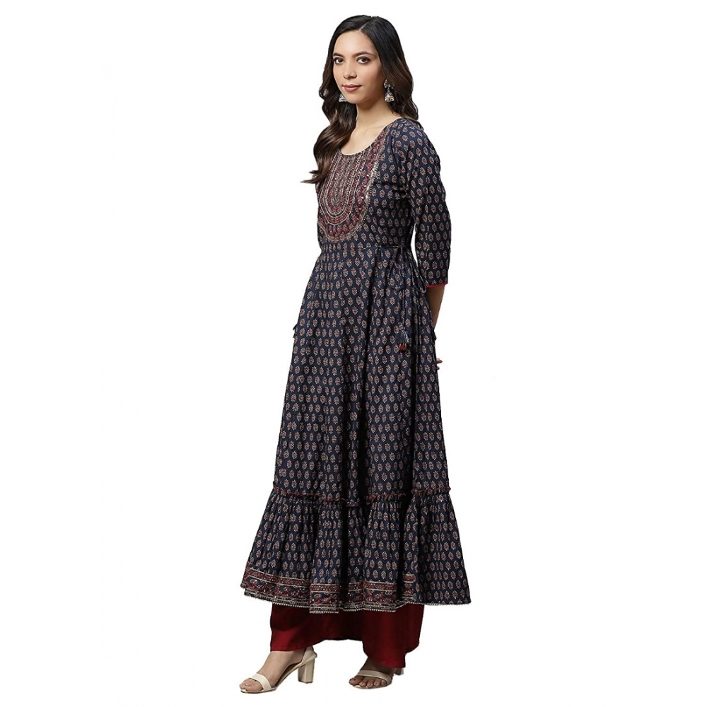 Women's Cotton Sequins Tunic Kurti (Blue, Cotton) - Image 5