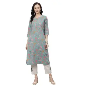 Women's Cotton Printed Straight Kurti (Multicolor, Cotton)