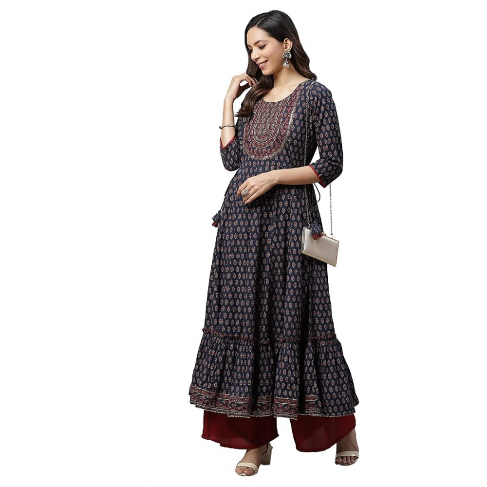 Women's Cotton Sequins Tunic Kurti (Blue, Cotton) - Image 2