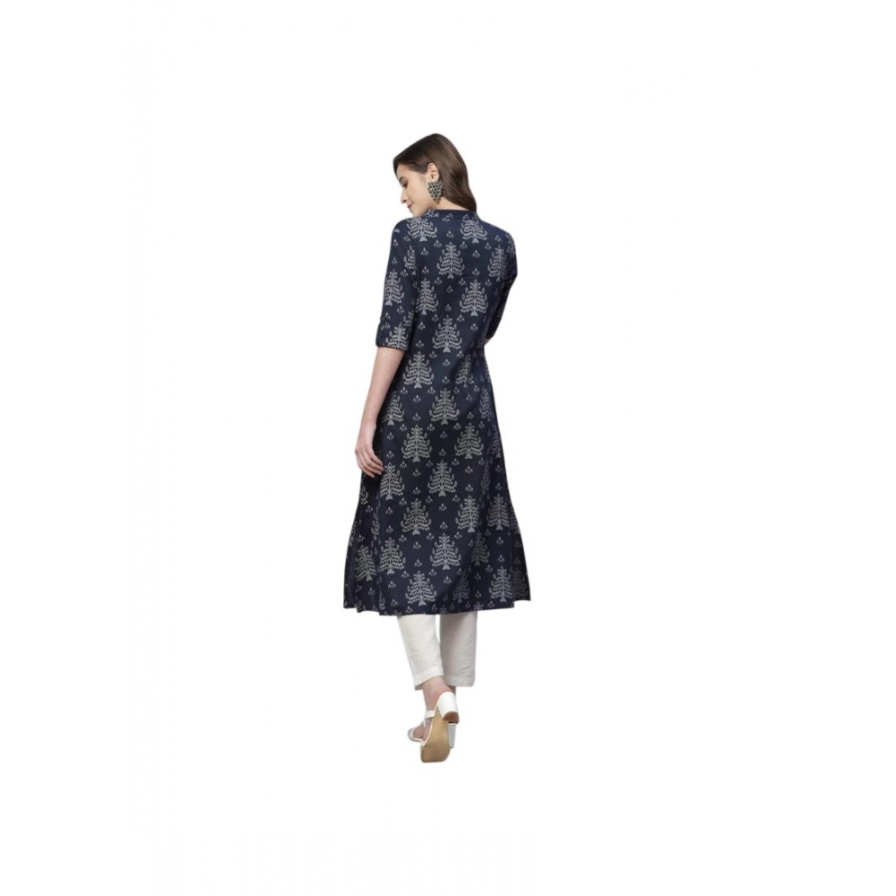 Women's Cotton Printed Flex Kurti (Navy Blue, Cotton) - Image 3
