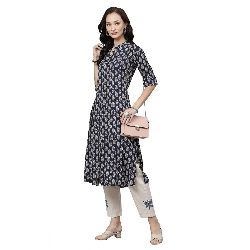 Women's Rayon Printed A Line Kurti (Blue, Rayon) - Image 2