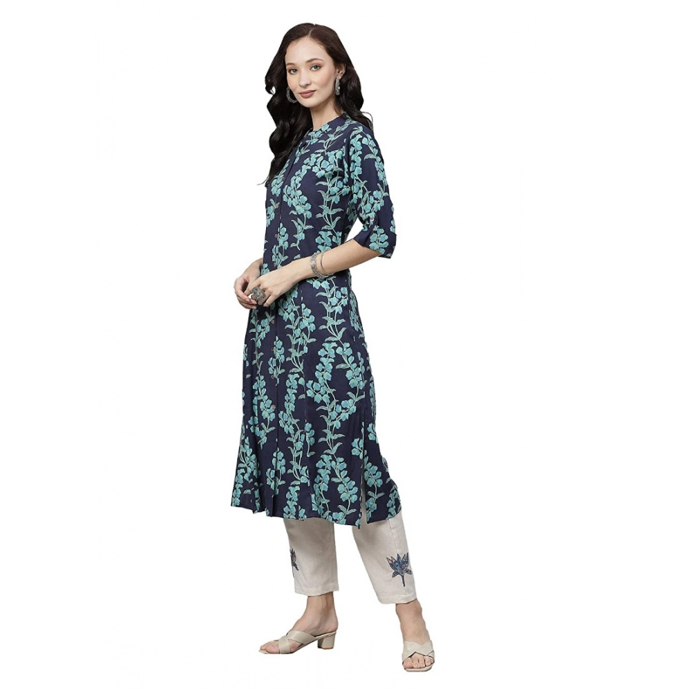 Women's Cotton Printed A Line Kurti (Blue, Cotton) - Image 5