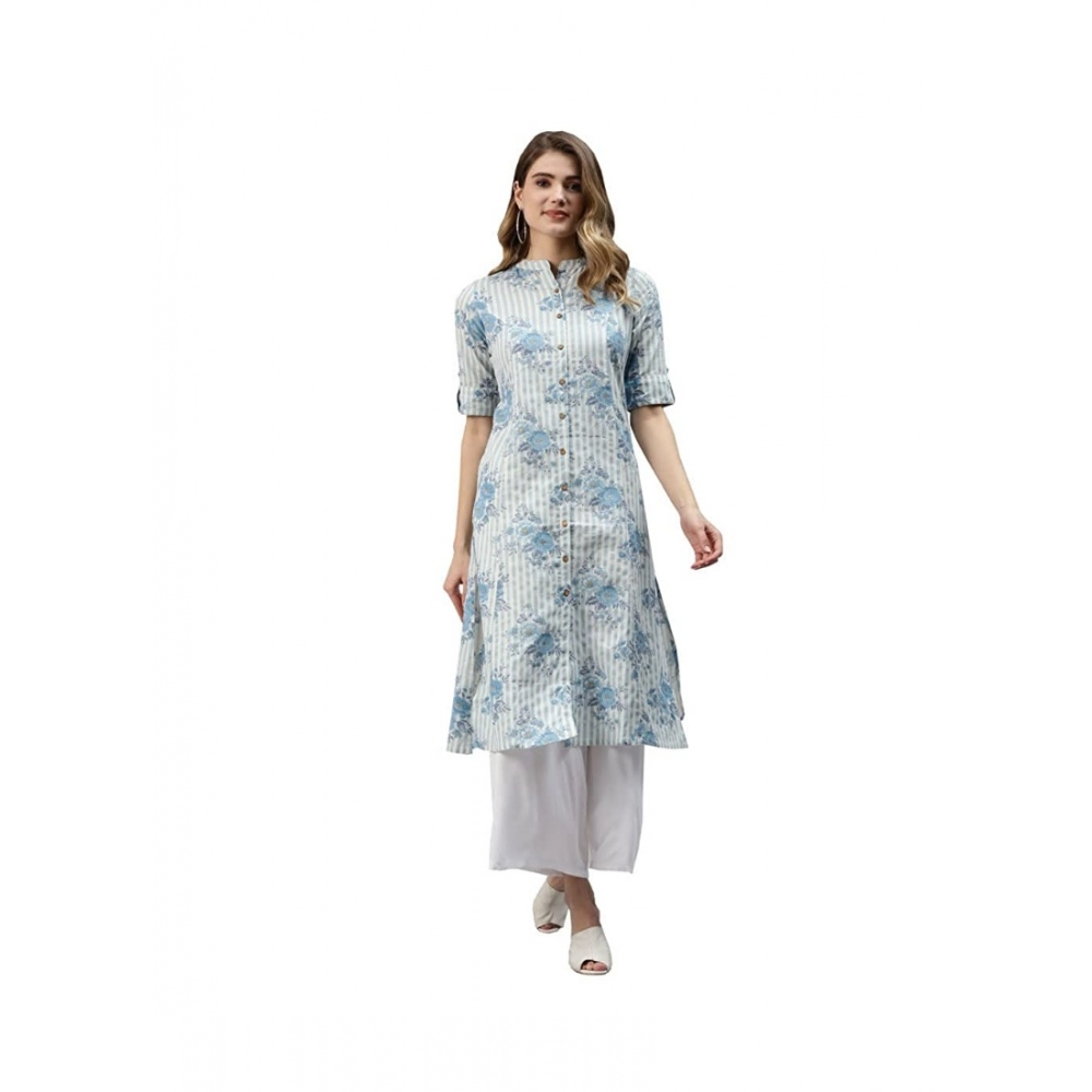 Women's Cotton Printed A Line Kurti (Off White, Cotton) - Image 3