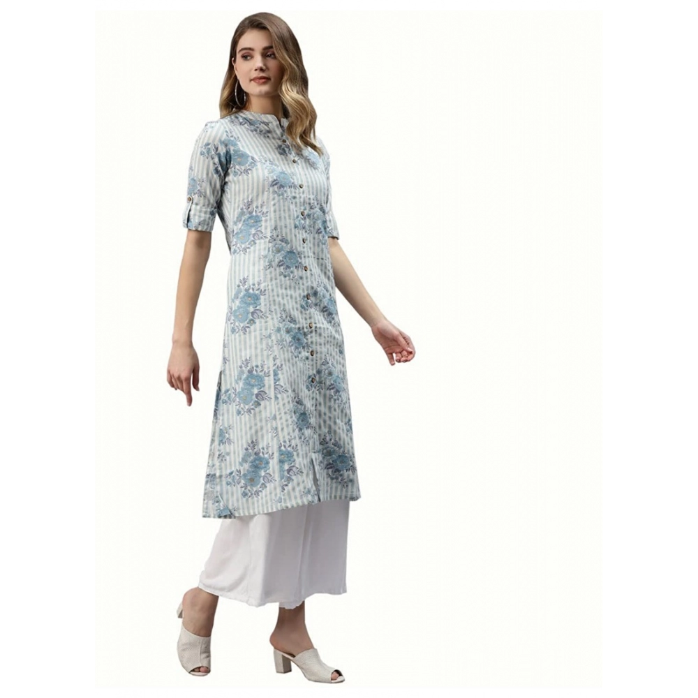 Women's Cotton Printed A Line Kurti (Off White, Cotton) - Image 5
