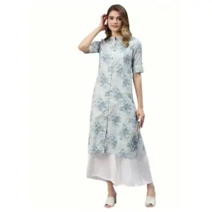 Women's Cotton Printed A Line Kurti (Off White, Cotton)