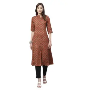 Women's Cotton Printed Flex Kurti (Maroon, Cotton)