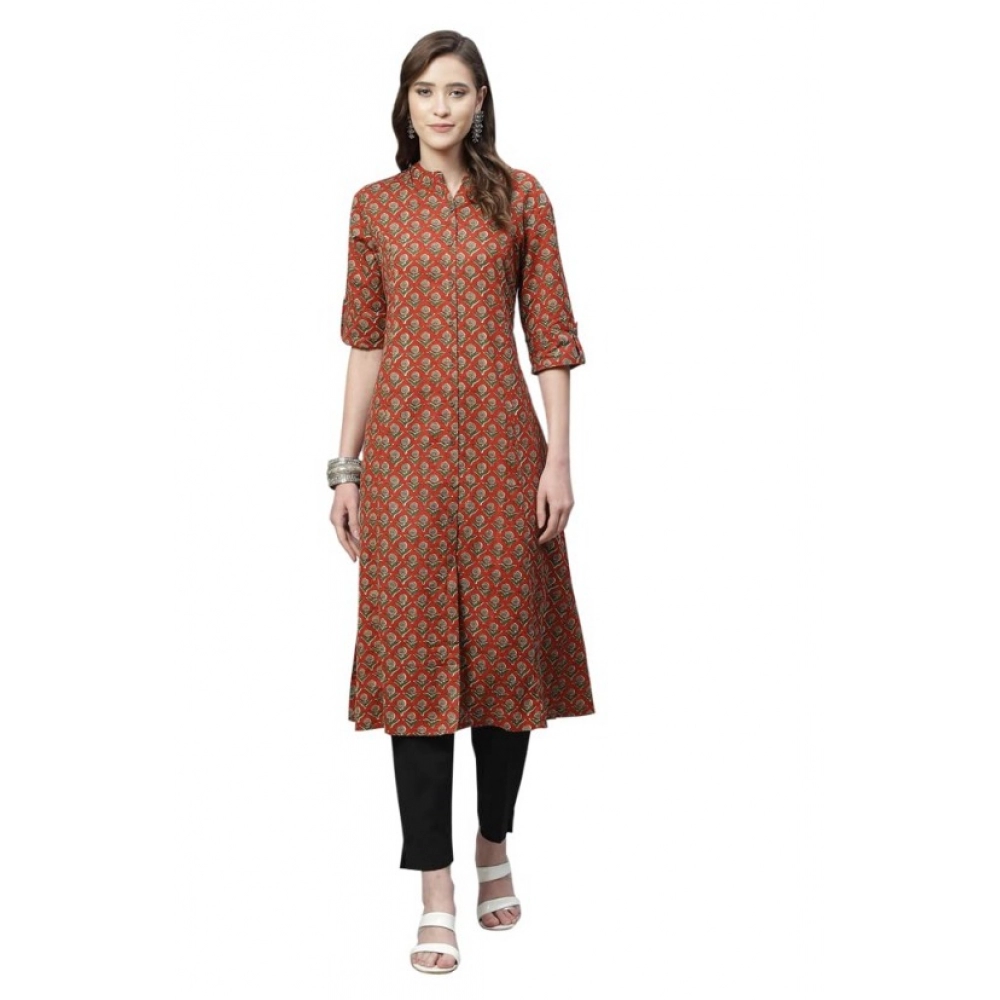 Women's Cotton Printed Flex Kurti (Maroon, Cotton)