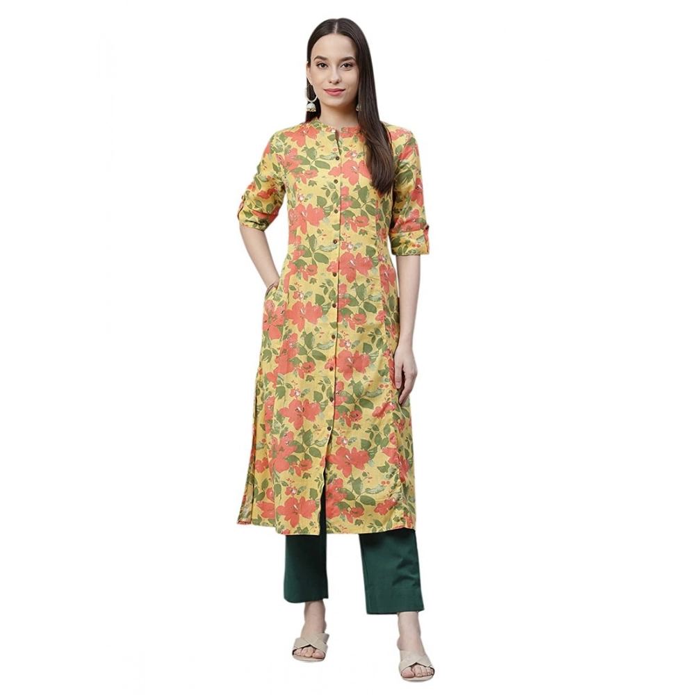 Women's Cotton Printed Flex Kurti (Yellow, Cotton)