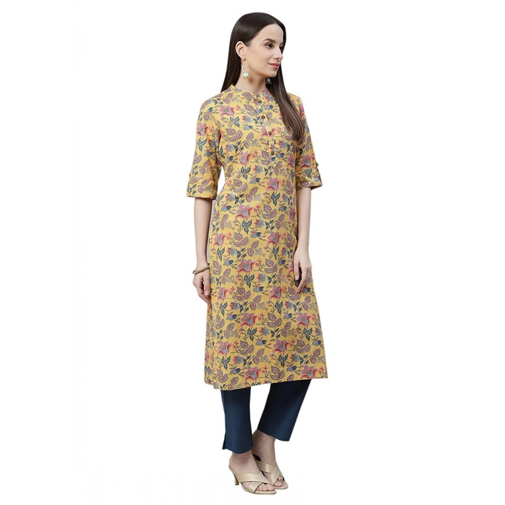 Women's Cotton Printed Straight Kurti (Yellow, Cotton) - Image 5