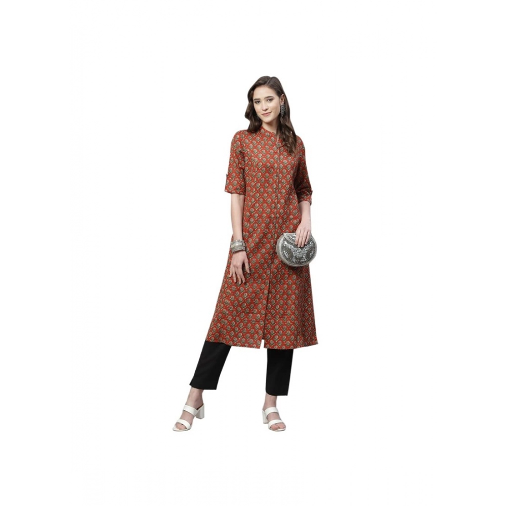 Women's Cotton Printed Flex Kurti (Maroon, Cotton) - Image 2