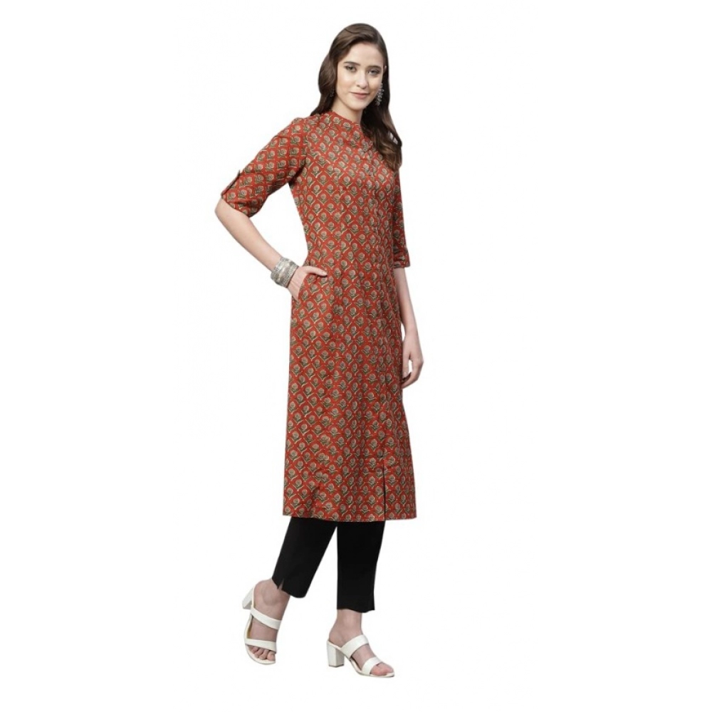 Women's Cotton Printed Flex Kurti (Maroon, Cotton) - Image 5