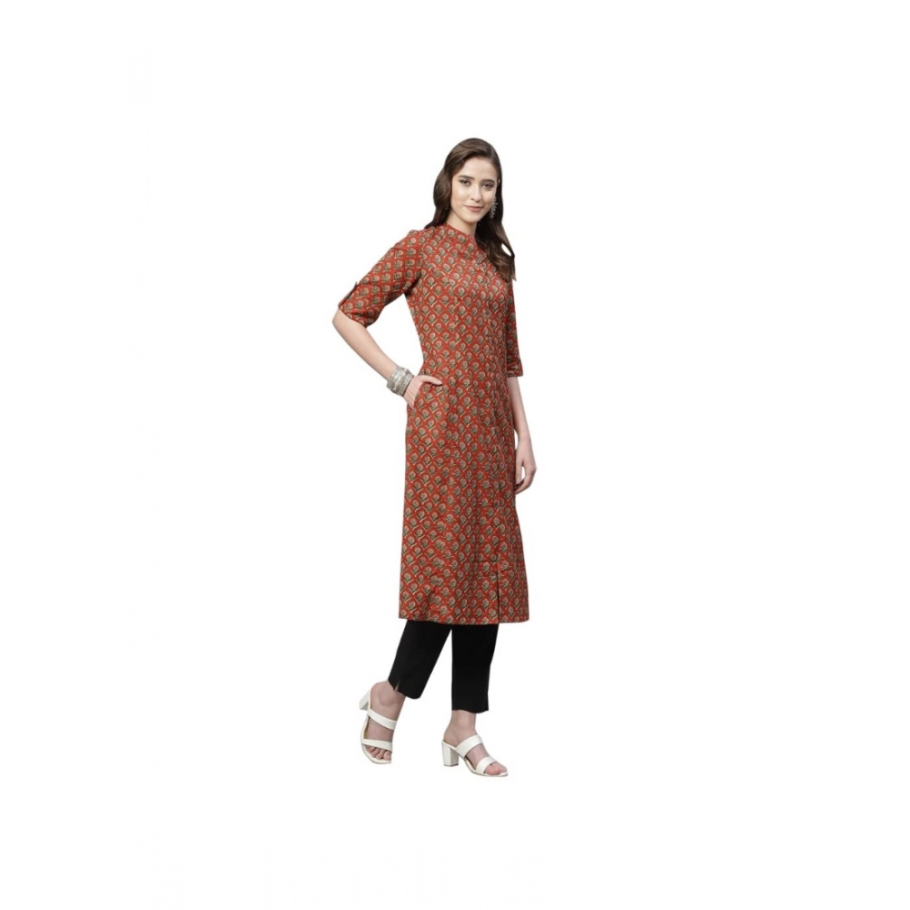Women's Cotton Printed Flex Kurti (Maroon, Cotton) - Image 3
