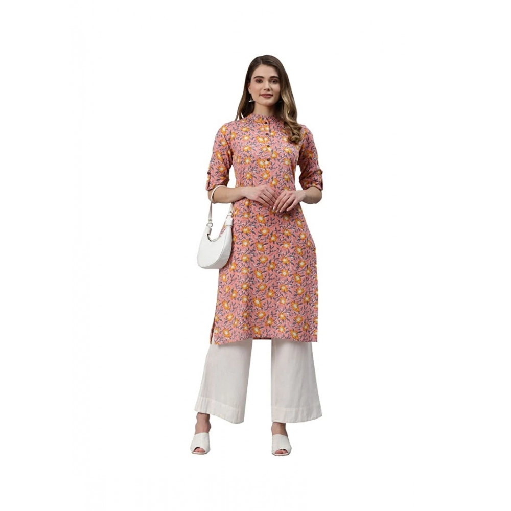 Women's Cotton Printed Straight Kurti (Pink, Cotton) - Image 3