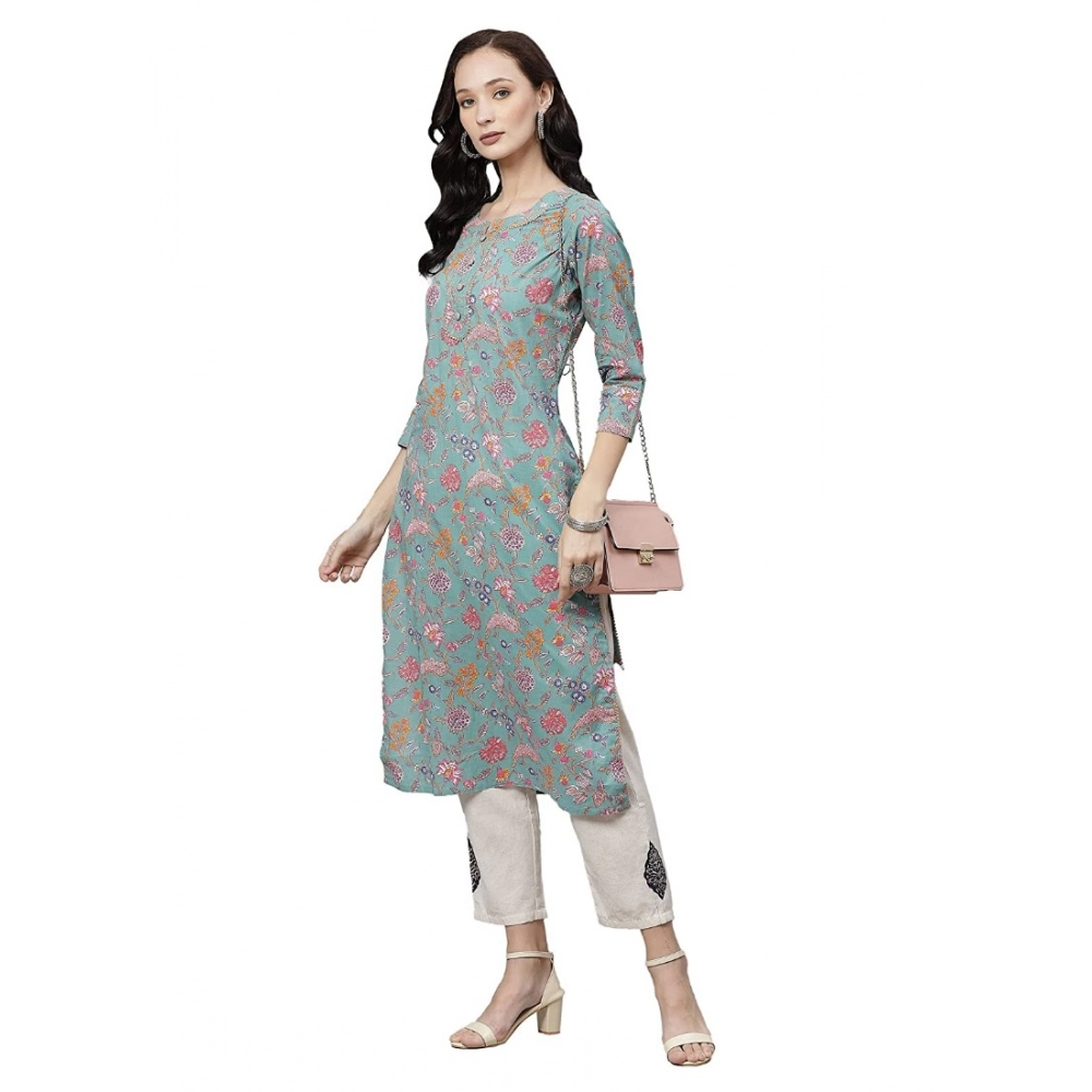 Women's Cotton Printed Straight Kurti (Multicolor, Cotton) - Image 4