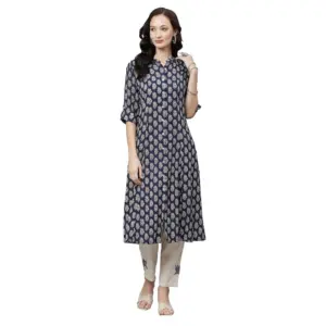 Women's Rayon Printed A Line Kurti (Blue, Rayon)
