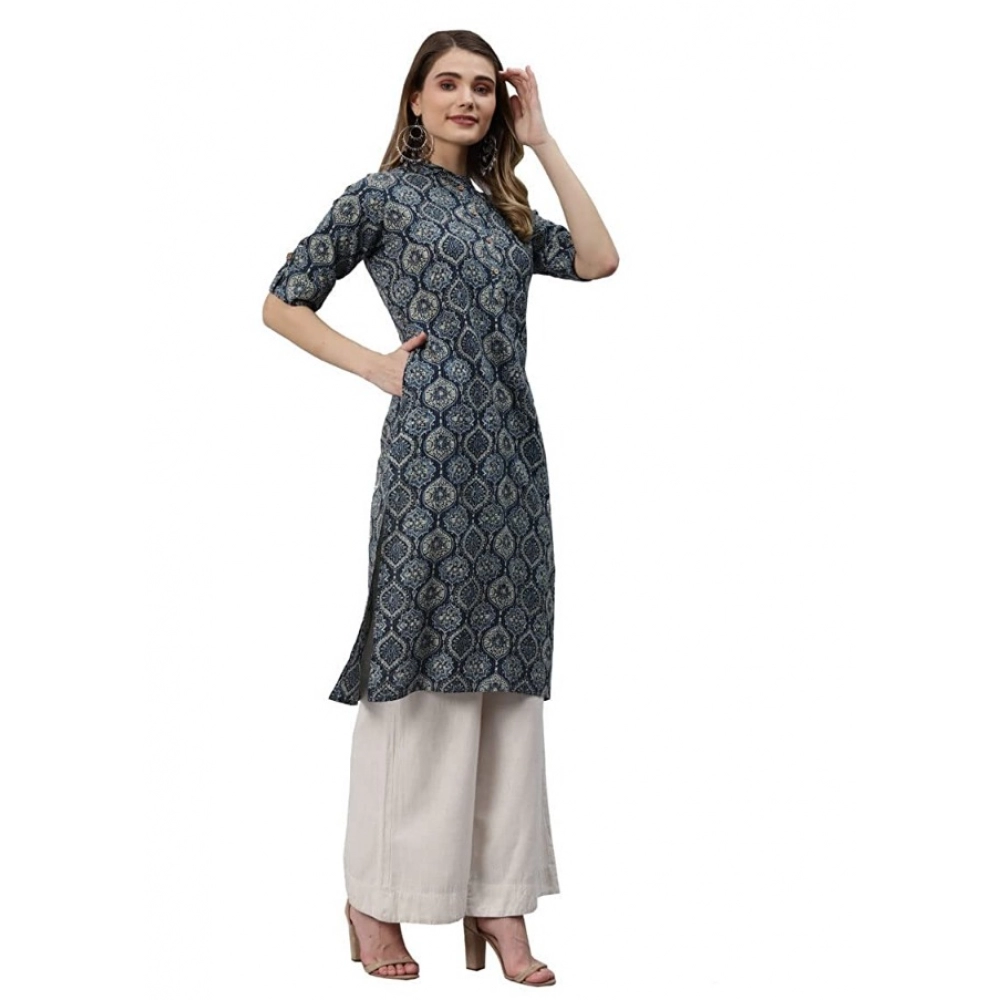 Women's Cotton Printed Straight Kurti (Navy Blue, Cotton) - Image 5