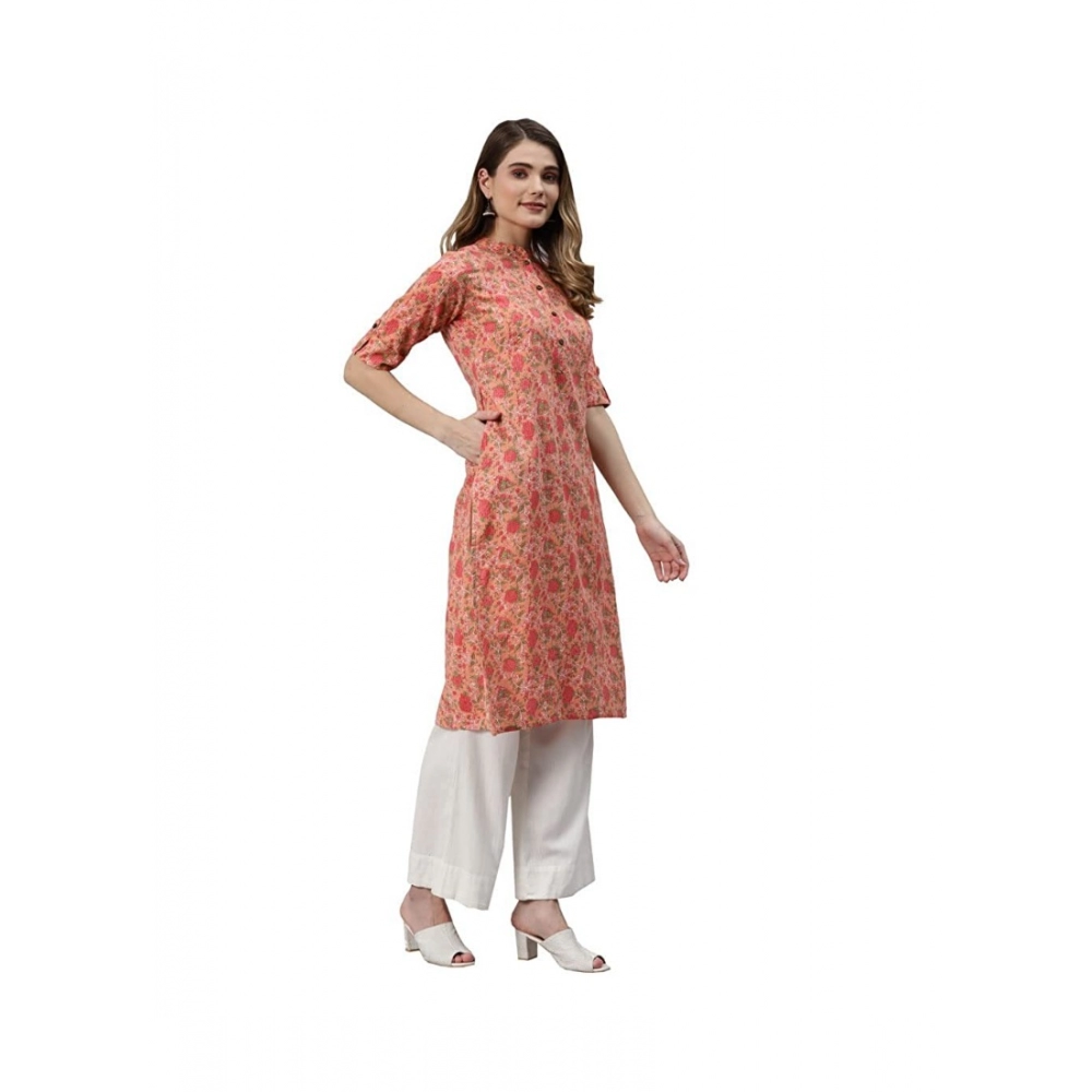 Women's Pure Cotton Printed Straight Kurti (Peach, Pure Cotton) - Image 5