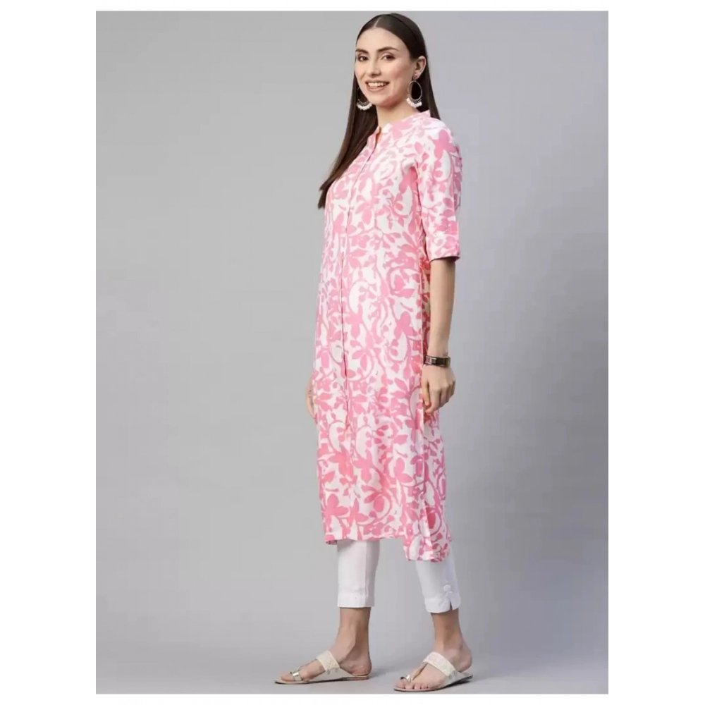 Women's Cotton Printed A Line Kurti (White, Pink, Cotton) - Image 3