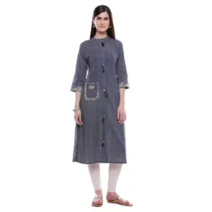 Women's Cotton Printed Straight Kurti (Grey, Cotton)