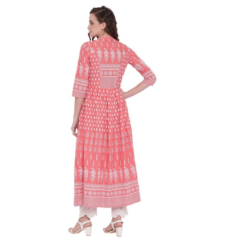Women's Cotton Printed Regular Kurti (Peach, Cotton) - Image 2