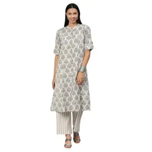 Women's Khadi Printed Regular Kurti (Off White, Cream, Khadi)