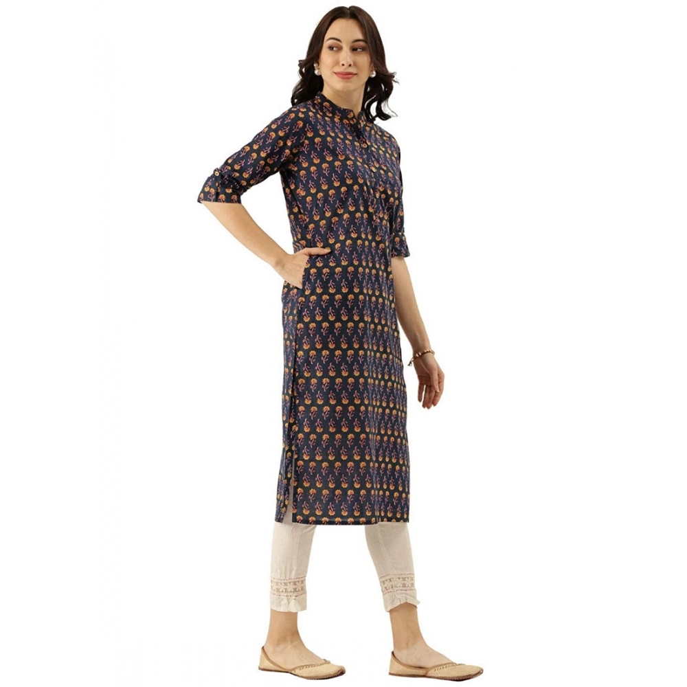 Women's Cotton Printed Solid Kurti (Blue, Cotton) - Image 5