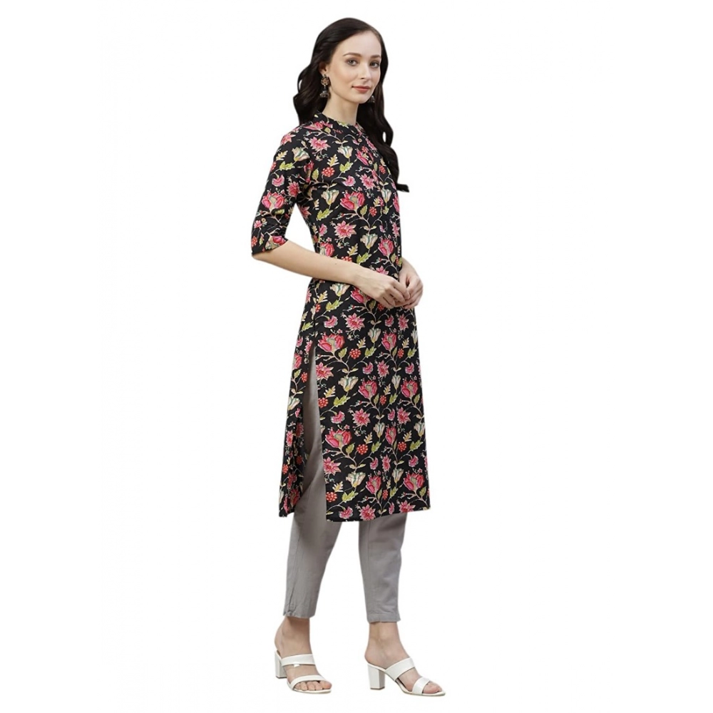 Women's Cotton Printed Straight Kurti (Black, Cotton) - Image 5