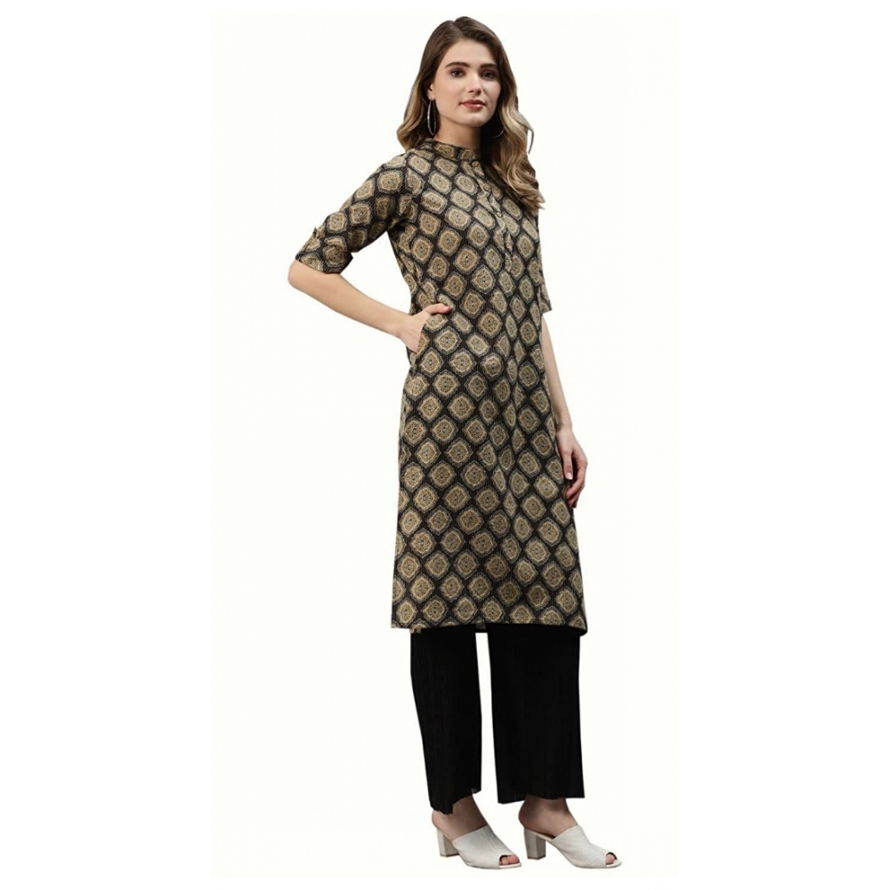 Women's Cotton Printed Straight Fit Kurti (Black, Cotton) - Image 5