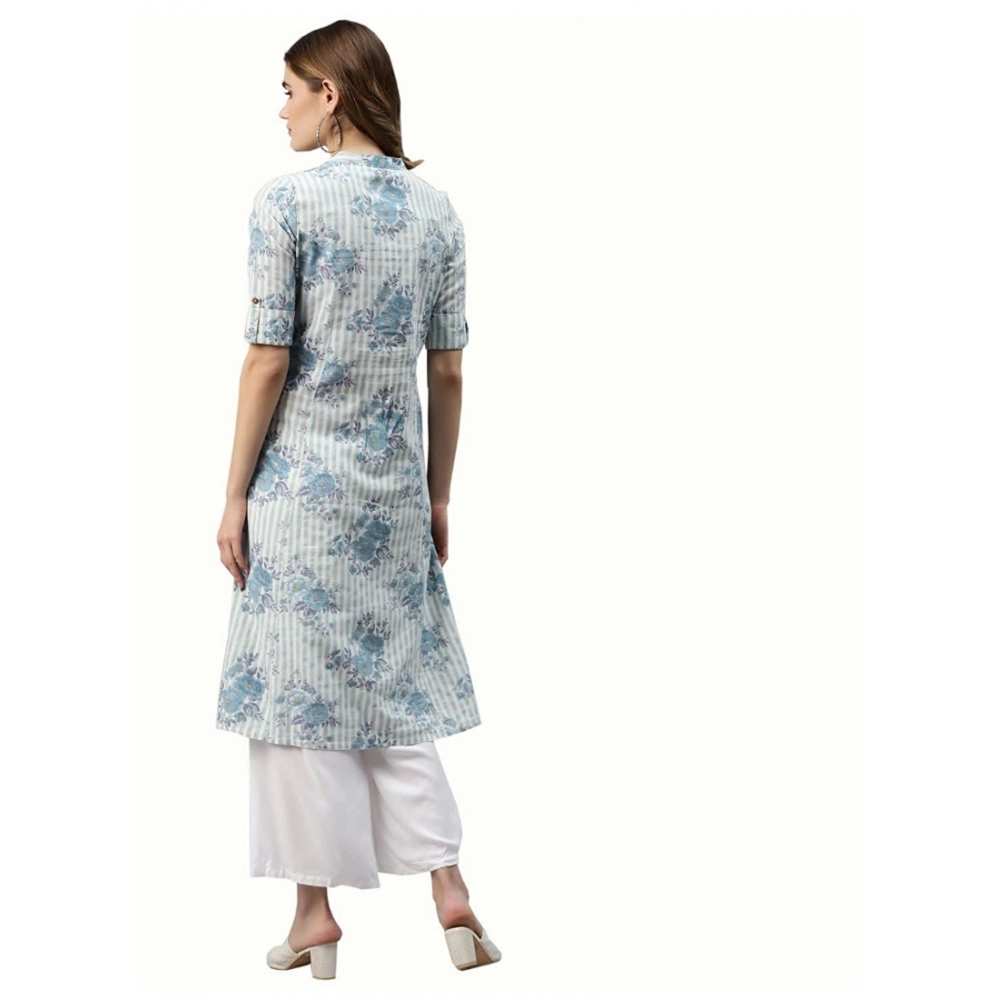 Women's Cotton Printed A Line Kurti (Off White, Cotton) - Image 2