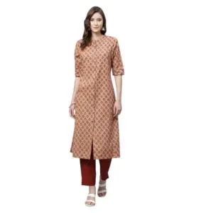 Women's Cotton Printed Flex Kurti (Peach, Cotton)