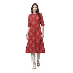 Women's Cotton Printed Flex Kurti (Maroon, Cotton)