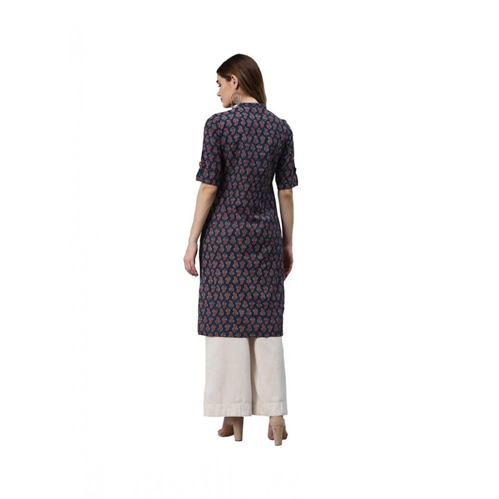 Women's Cotton Printed Straight Kurti (Navy Blue, Cotton) - Image 2