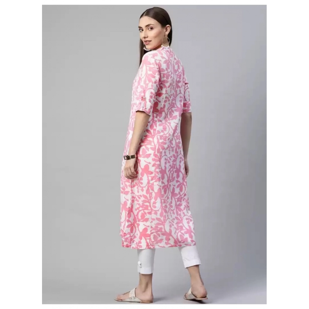 Women's Cotton Printed A Line Kurti (White, Pink, Cotton) - Image 5