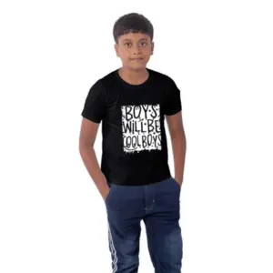 Boys Cotton Will Be Cool Half Sleeve TShirt (Black)