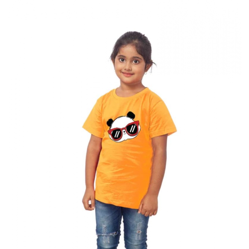 Girls Cotton Panda Glass Half Sleeve TShirt (Mustard) - Image 4