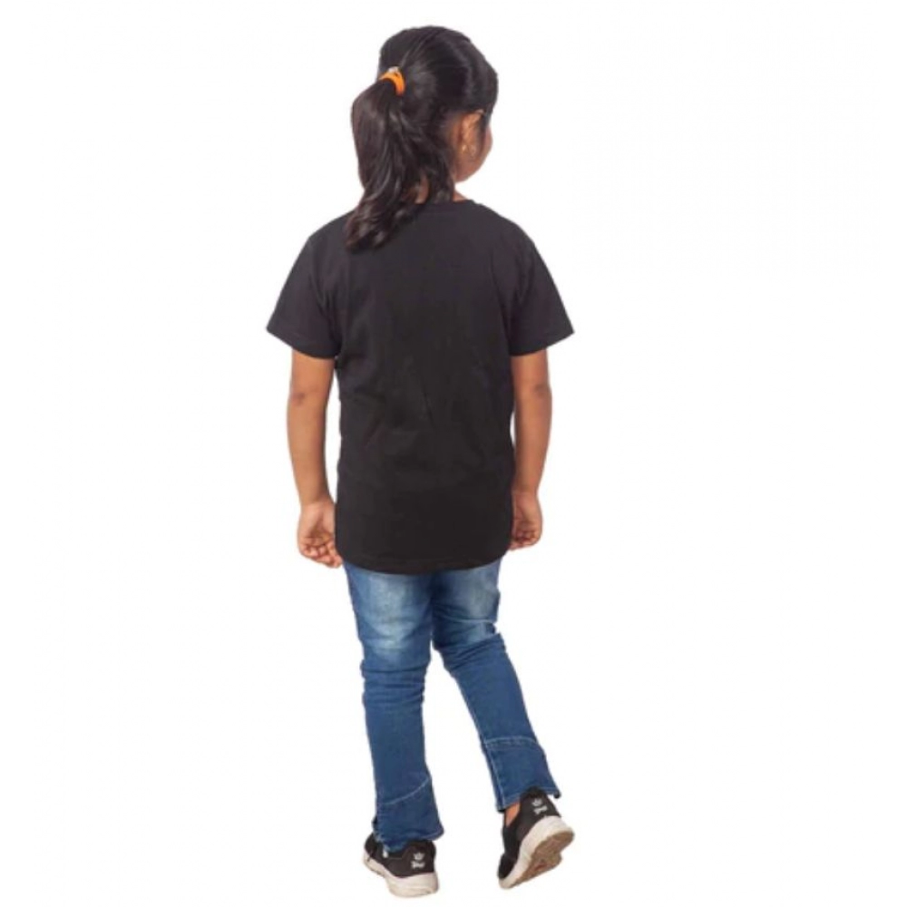 Girls Cotton Unicorn Face Half Sleeve TShirt (Black) - Image 2