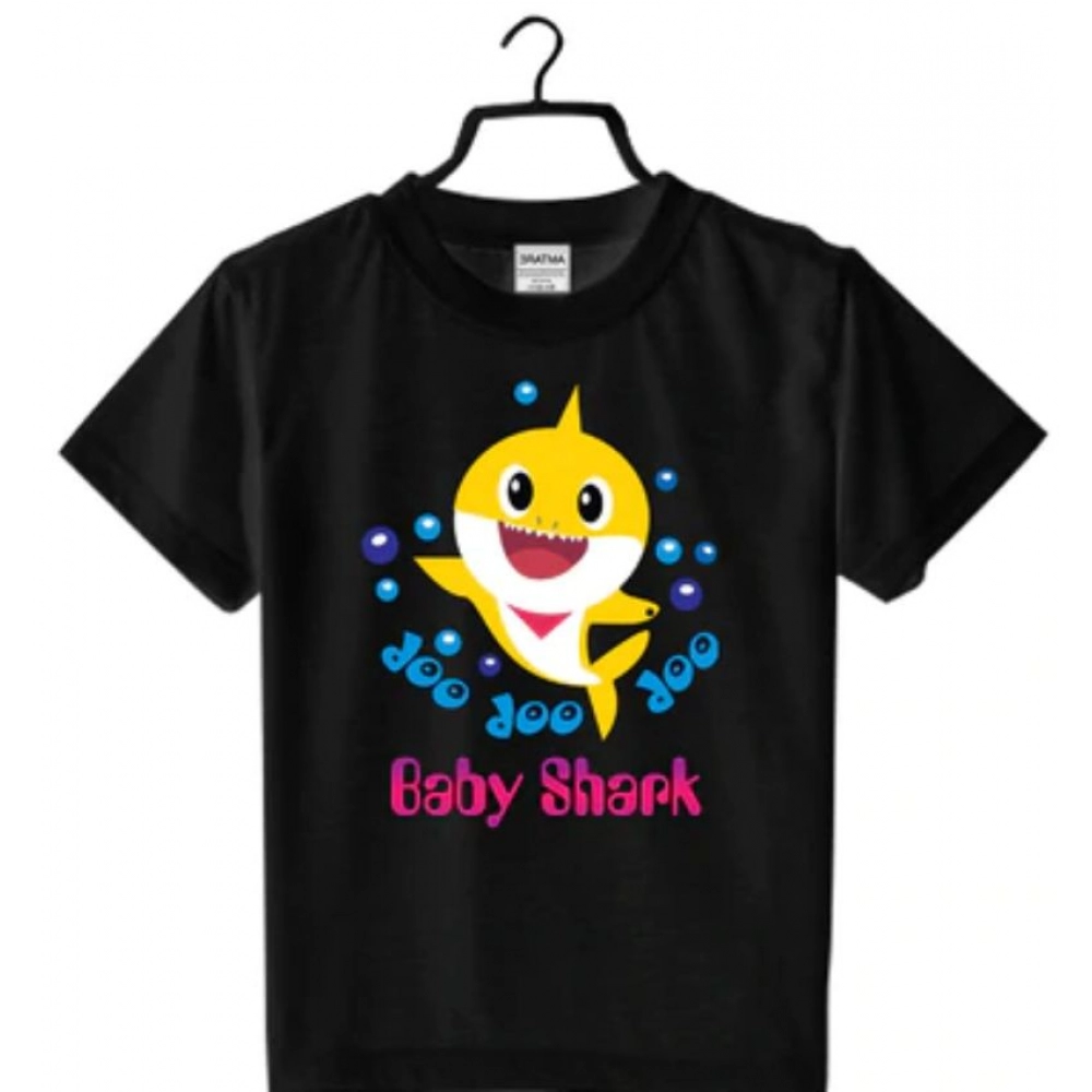 Girls Cotton Baby Shark Half Sleeve TShirt (Black) - Image 3
