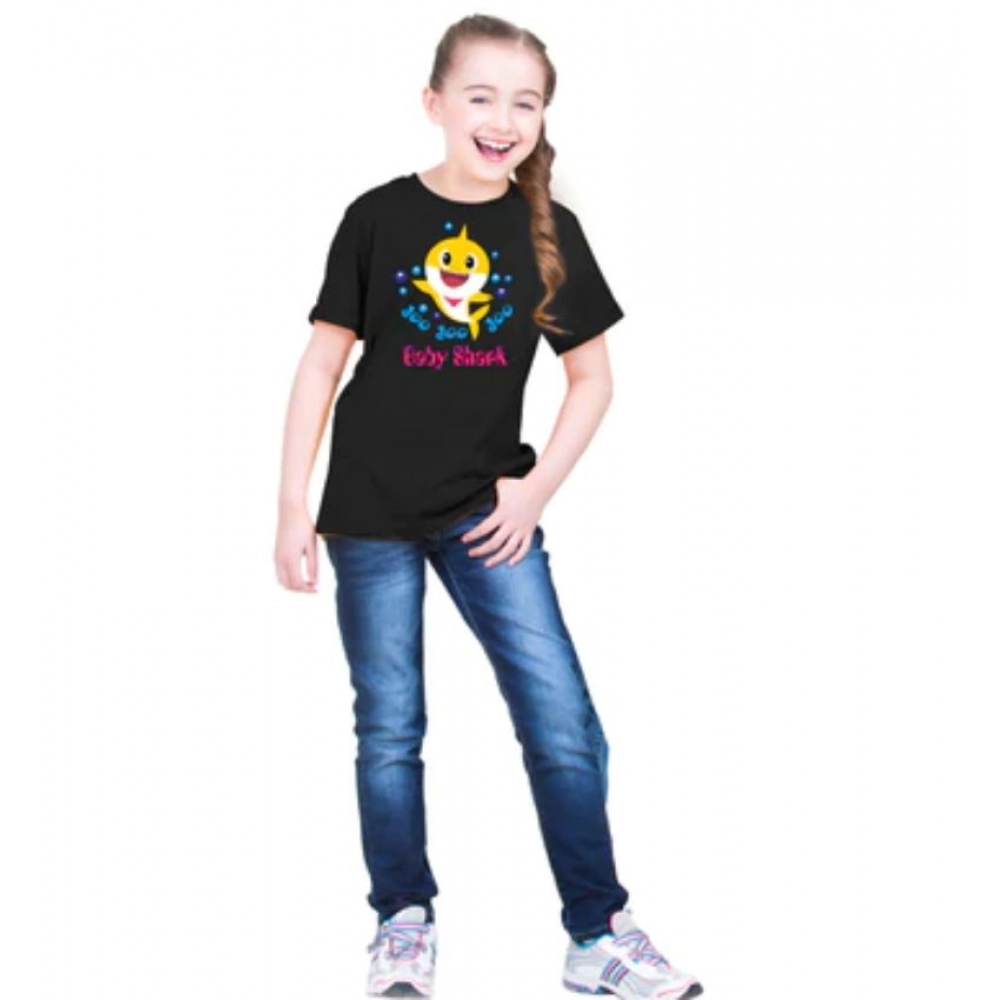 Girls Cotton Baby Shark Half Sleeve TShirt (Black) - Image 5