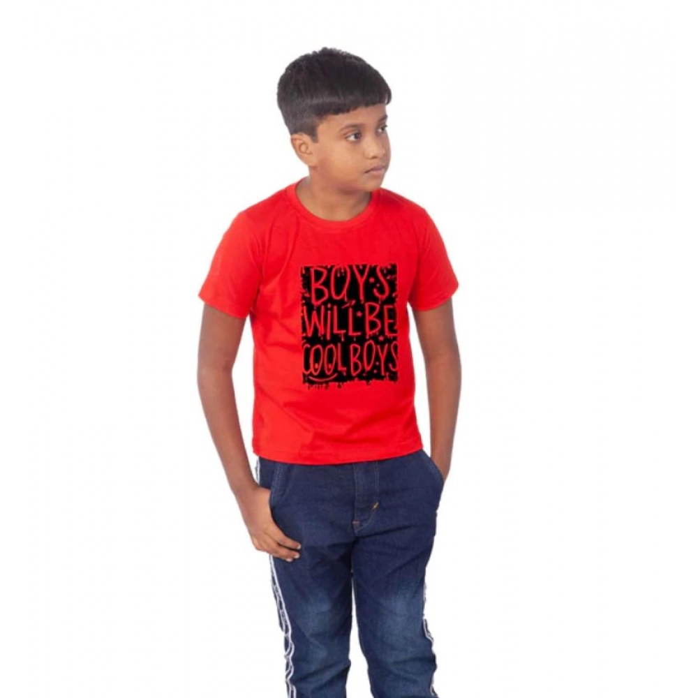 Boys Cotton Will Be Cool Half Sleeve TShirt (Red) - Image 4