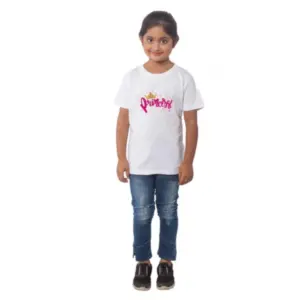 Girls Cotton Princess Half Sleeve TShirt (White)