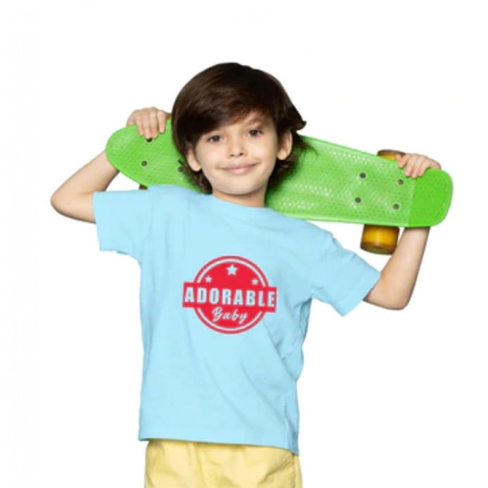 Boys Cotton Adorable Baby Half Sleeve TShirt (Sky Blue) - Image 3
