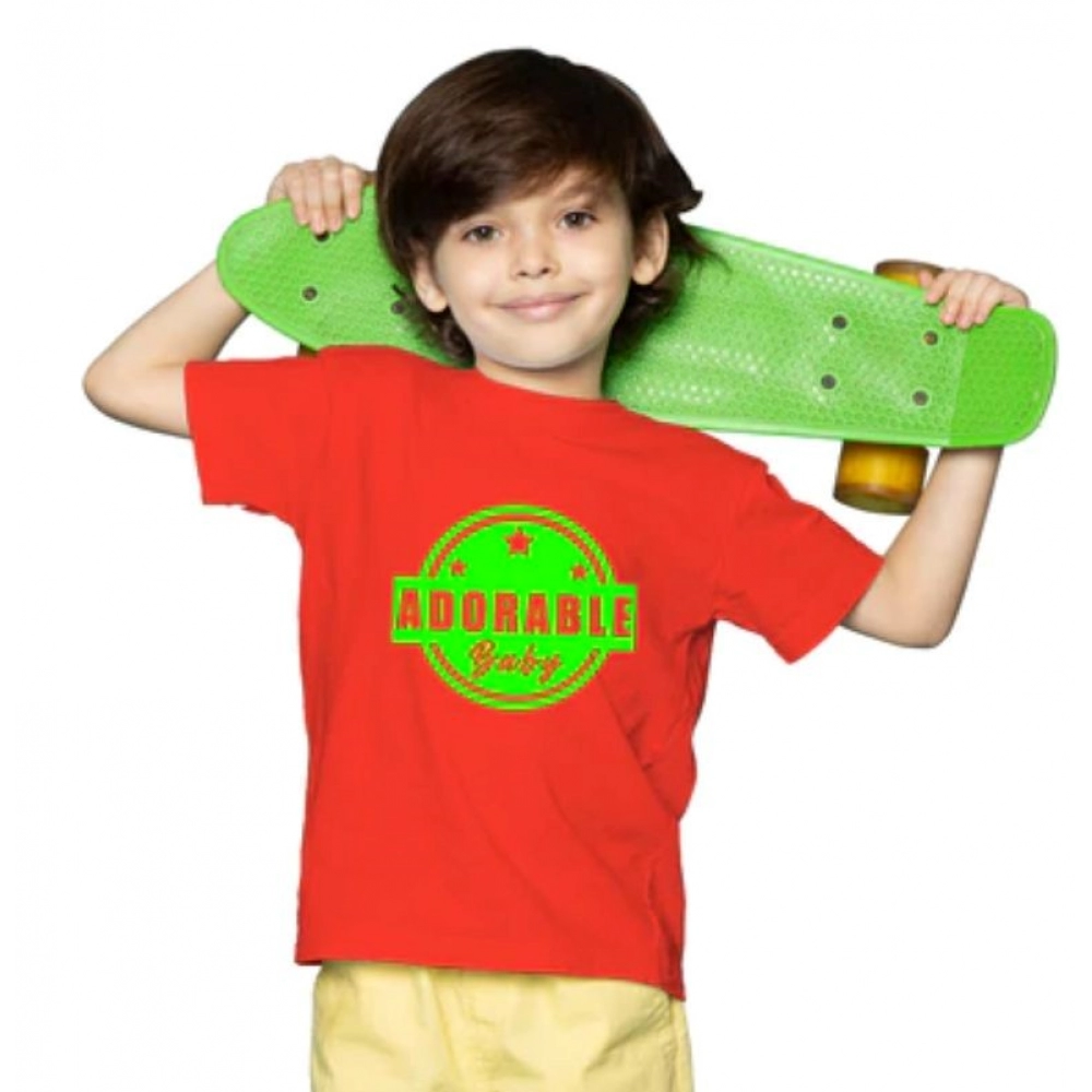 Boys Cotton Adorable Baby Half Sleeve TShirt (Red) - Image 4