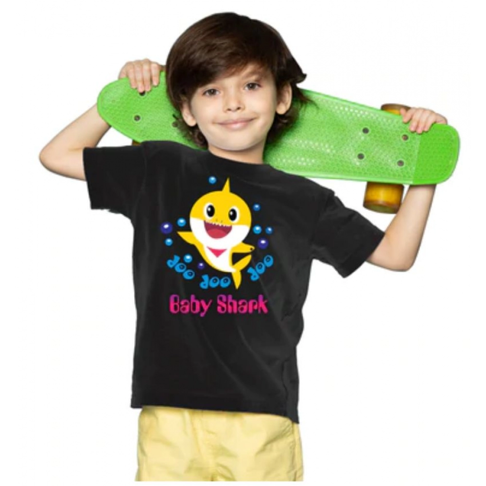Boys Cotton Baby Shark Half Sleeve TShirt (Black) - Image 4