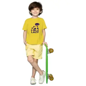 Boys Cotton Lazy Half Sleeve TShirt (Mustard)